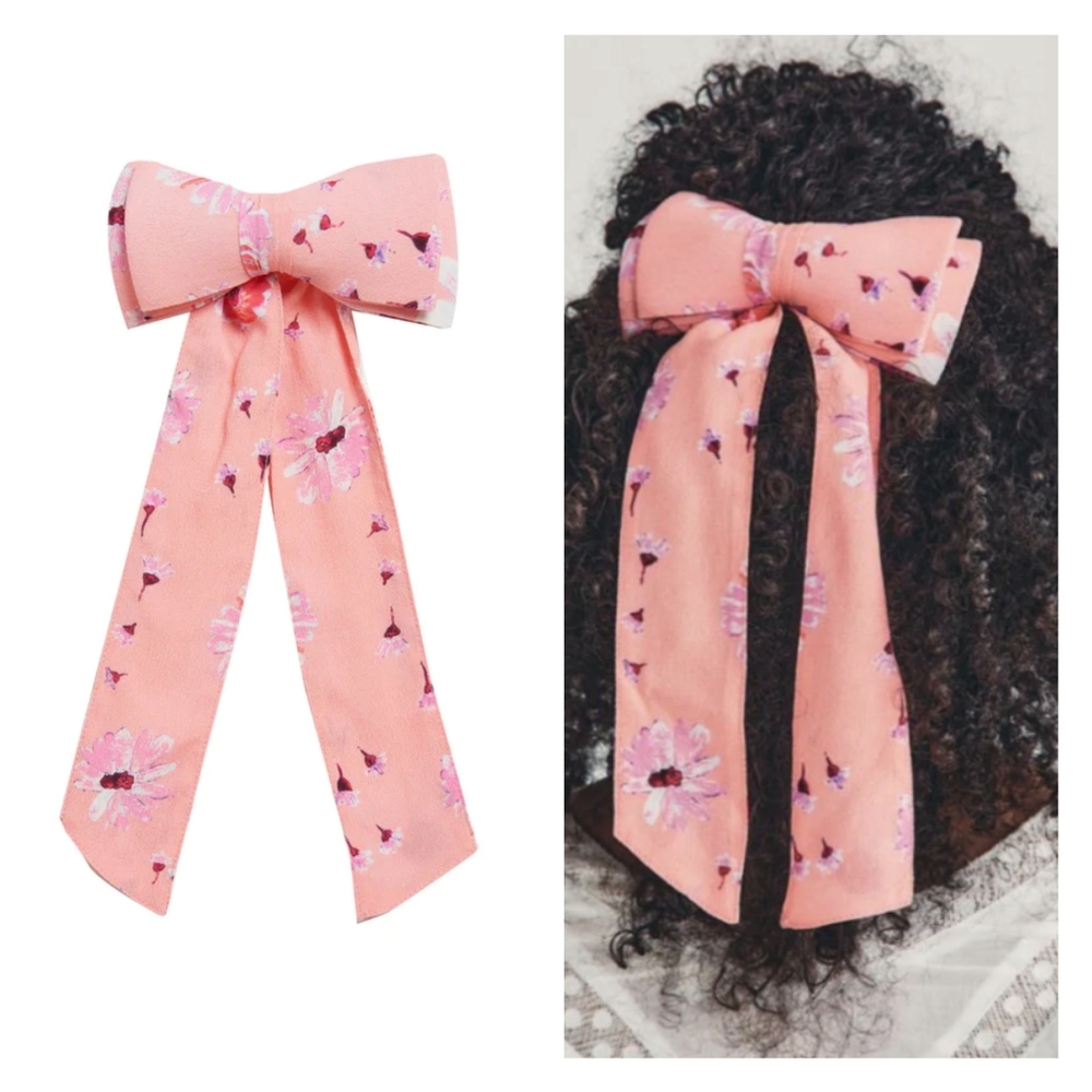LoveShackFancy Lorna Floral Bow Barrette Hair Accessorie Coral Blaze